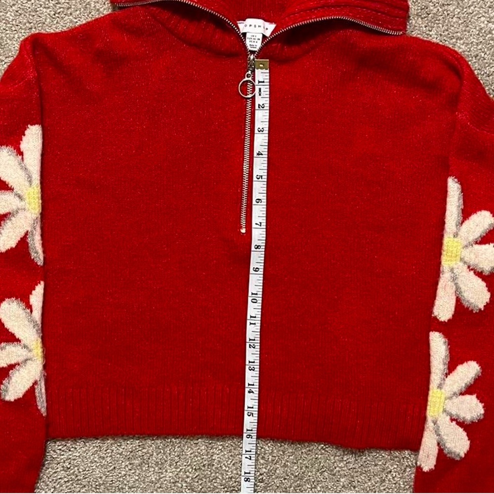 Red Floral Zip-Up Sweater - Picture 5 of 7